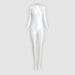 Elastic Glossy Shaping Fitness Sports Leggings Zipper Long Sleeve Full Body Shiny Smooth Bodysuit_desvips.com