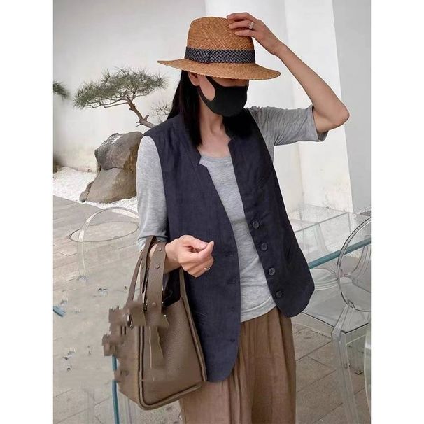 Women's Clothing cotton and linen! Layering without fear of hot summer, versatile and slim vest_desvips.com