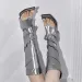 Stylish Vintage Woman Slip On Square Split Toe Leather High Heels Shoes Women Fashion Casual Rivet Boot Gothic Punk Rock_desvips.com