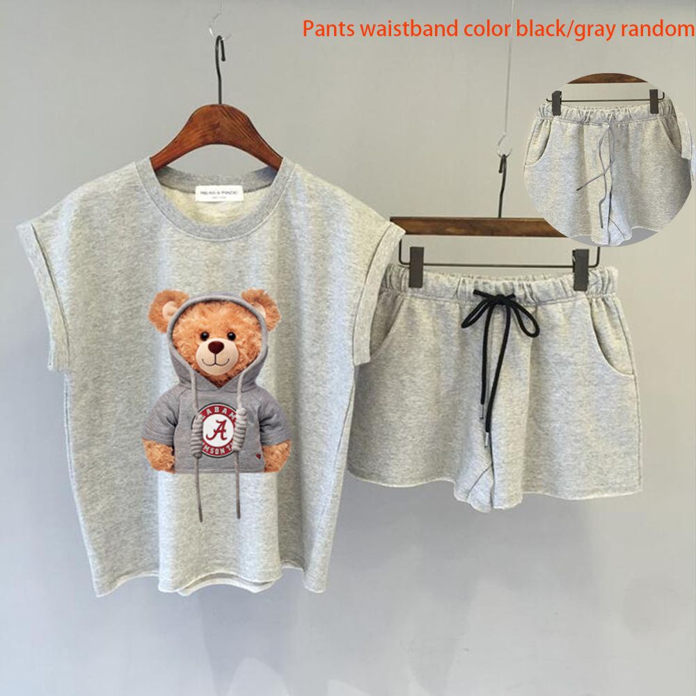 Women's Casual Sports Fashion Suit Loose Vest Shorts Two-Piece Set_desvips.com