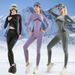 Women's Quick-Dry Ski Base Layer Set - Seamless Moisture-Wicking Thermal Underwear For Winter Sports & Fitness (Gray/Purple/Black)_desvips.com