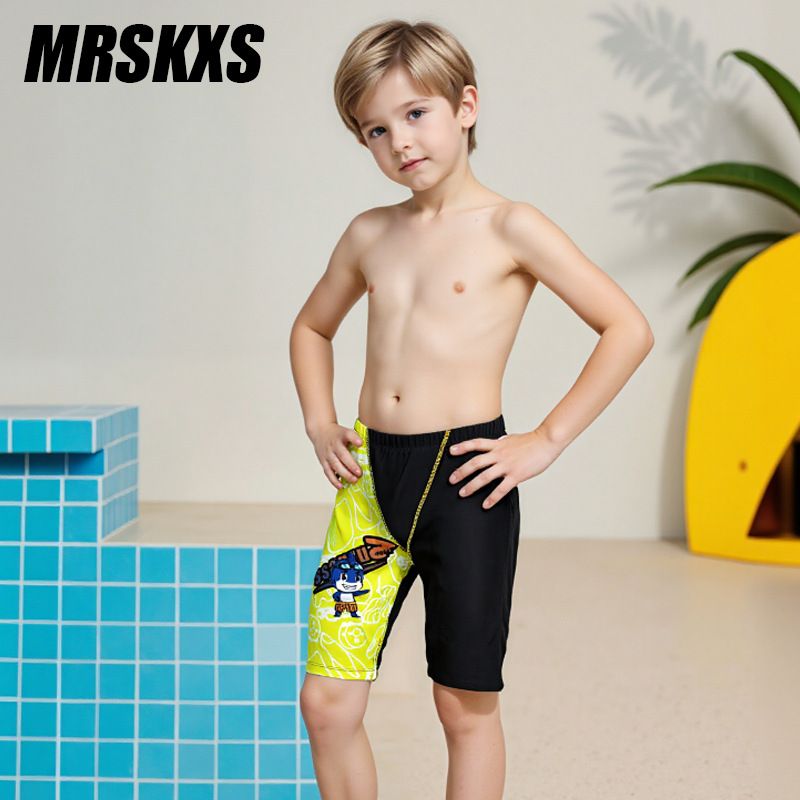 Children's Professional Training Swim Trunks Cartoon Color Block Boys' Five-Point Outdoor Quick-Dry Comfortable_desvips.com