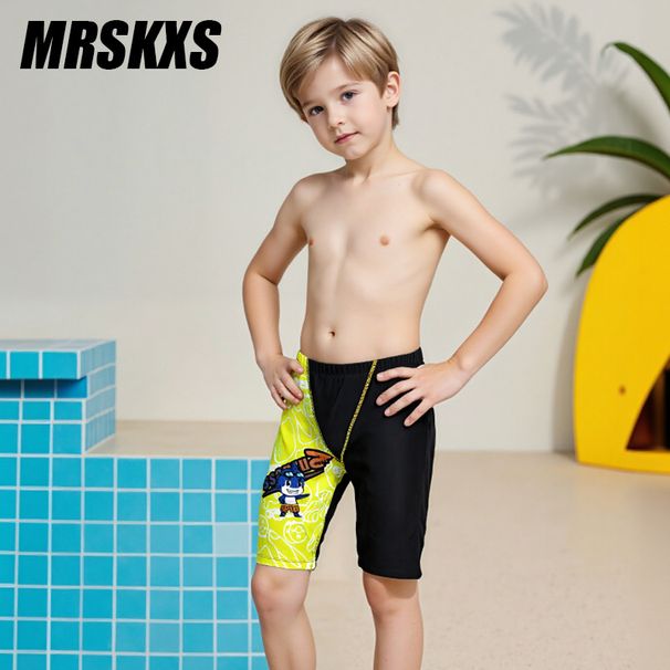 Children's Professional Training Swim Trunks Cartoon Color Block Boys' Five-Point Outdoor Quick-Dry Comfortable_desvips.com
