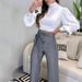 Women's Clothing summer new temperament slim fitting puff sleeve top design drawstring suit pants suit for women_desvips.com