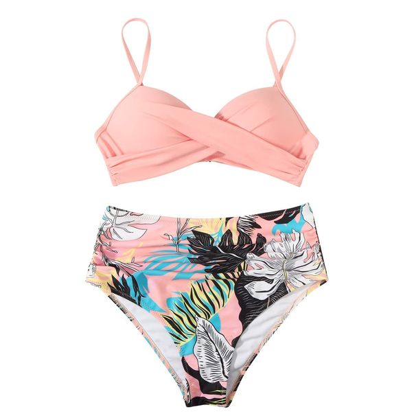 New Women's Two-Piece Solid Color Push-Up Multi-Color Hard Cup Swimsuit For Large Bust Bikini Plus Size_desvips.com