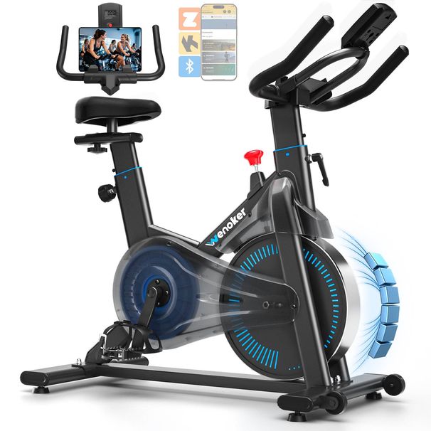 Wenoker Heimtrainer Fahrrad Mit Magnetwiderstand, Ergometer Hometrainer Fahrrad Mit APP, LCD-Monitor, Tablet-Halter, Höhenverstellbar, Bis 160kg_desvips.com