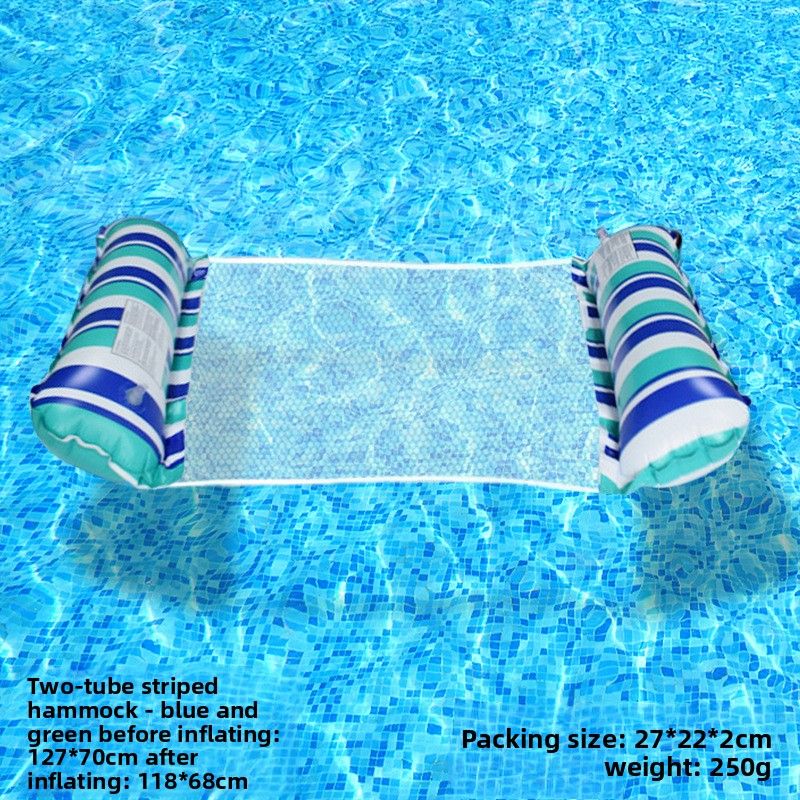 Inflatable Water Hammock With Mesh Net - Foldable Floating Bed For Pool Lake & Beach (Striped Design Heavy-Duty PVC)_desvips.com