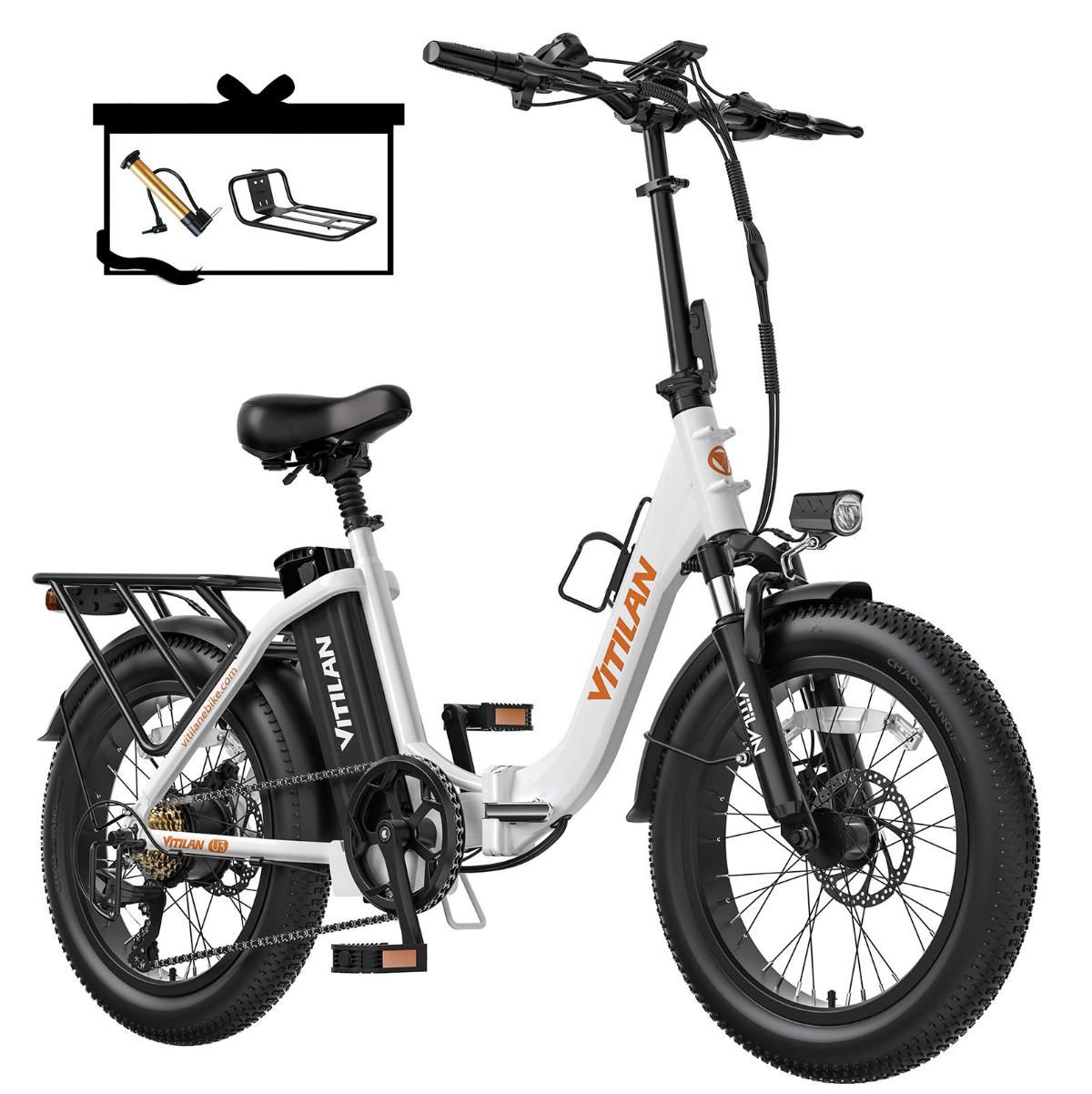 VITILAN U3 Folding Electric Bicycle, 20-inch Fat Tire Electric Bicycle, 750W Motor, 48V 13AH Battery, Pedal-assisted Electric Bicycle_desvips.com