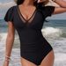 New V-neck Sexy Back Cross Tie One-piece Swimsuit TK278 For_desvips.com
