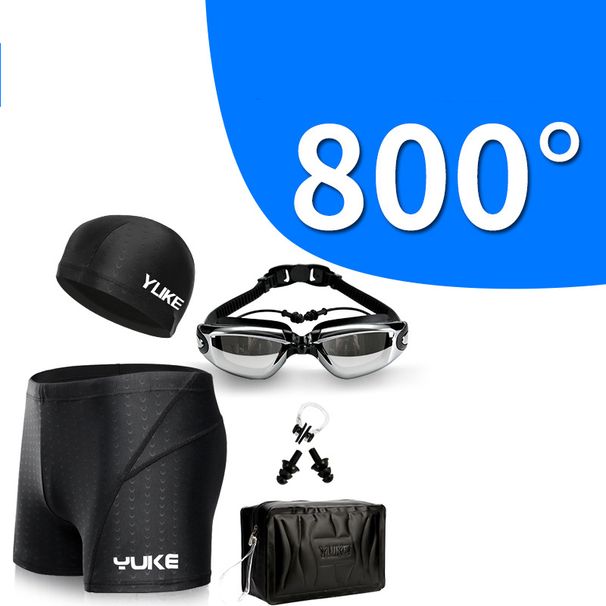 Two-Piece Separates Men's Swimming Trunks And Goggles Set Adult Large Frame Electroplated Swimming Goggles Shark Skin Waterproof Swimming Trunks Set_desvips.com