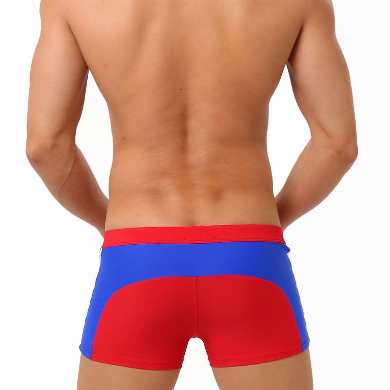 Men's Low-Rise Swim Shorts - Solid Color Contrast Panels With Adjustable Drawstring & Secure Zip (Quick-Dry UPF 50+ & Anti-Slip)_desvips.com