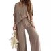 Women's Clothing V neck bat sleeve top casual pants set_desvips.com