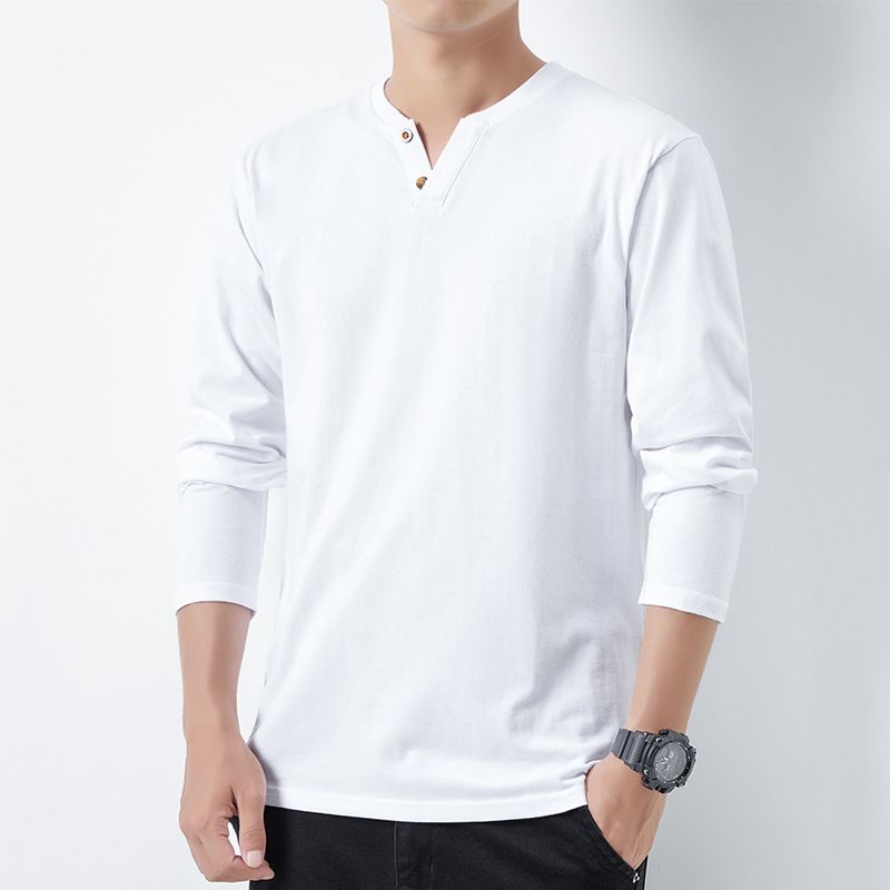 Autumn Bottom With V-neck Long Sleeves Men's Large Size Loose Cotton Two T-shirts_desvips.com