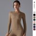 New Double-Sided Brushed Solid Color Yoga Shirt Long Sleeve High Elastic Breathable Sports Running Fitness Casual_desvips.com