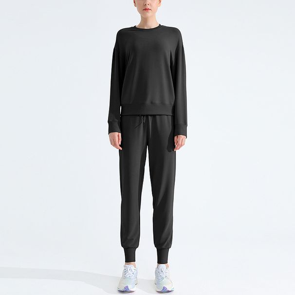Women's Loose Yoga Set, Long Sleeve Quick-Dry Workout Top & Athletic Pants, Autumn Winter Fitness Tracksuit_desvips.com