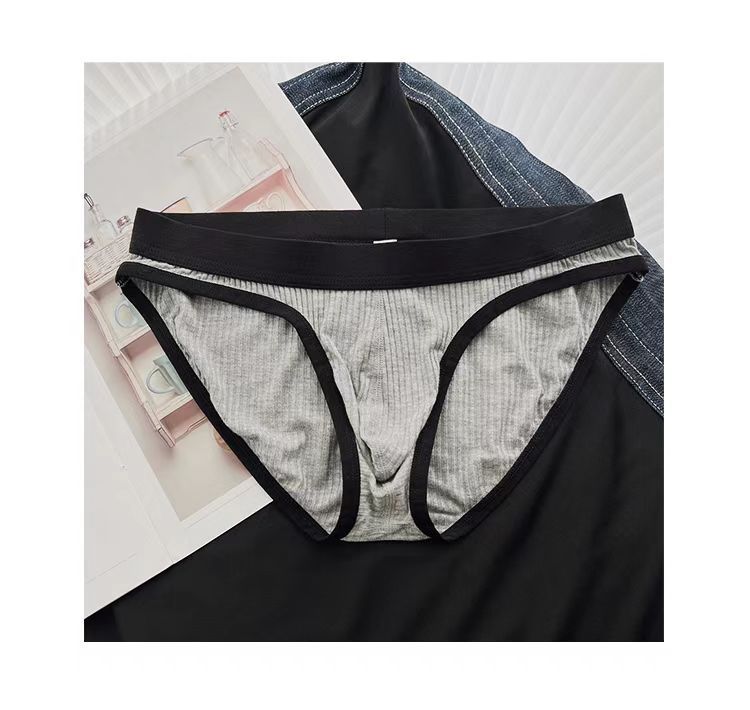 Single Men's Ribbed Fabric Comfortable Breathable Sexy Underwear Large Pouch U Convex Solid Color Youth Simple Triangle_desvips.com