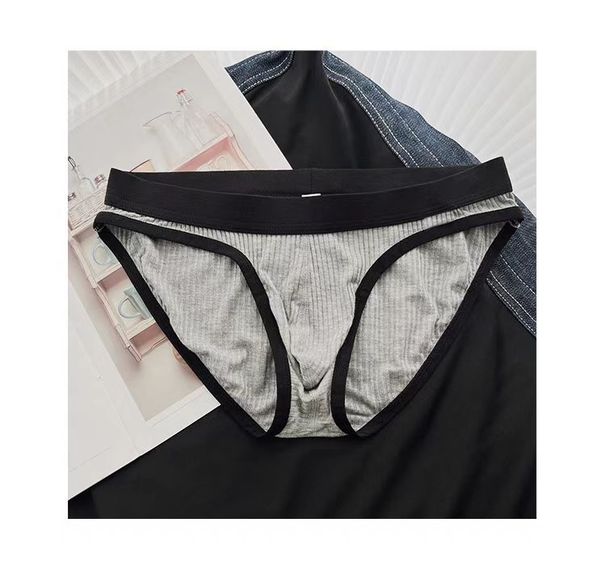 Single Men's Ribbed Fabric Comfortable Breathable Sexy Underwear Large Pouch U Convex Solid Color Youth Simple Triangle_desvips.com