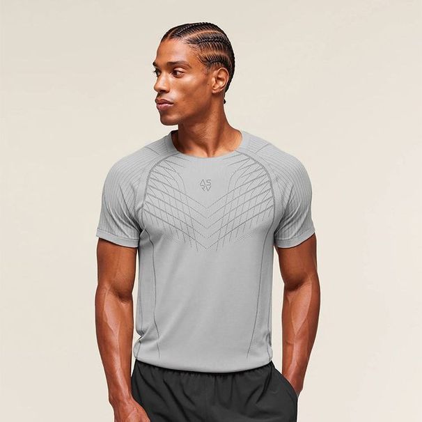 2026 Summer Men's Sports Short-Sleeve T-Shirt, Youth Round Neck Cationic High-Elastic Antibacterial Quick-Dry Seamless_desvips.com