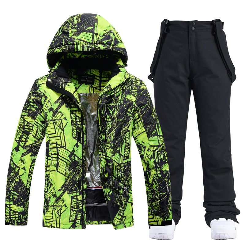 001 New Men's Windproof Warm Thickened Ski Jacket And Pants Set Snowboarding Suit_desvips.com