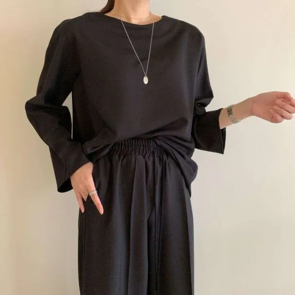 Korean Dongdaemun Design Sense Spring And Autumn Lazy Style Round Neck Fashion Women's Outfit Casual Loose Two-Piece Set_desvips.com
