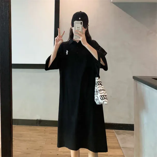 Dongdaemun Korean Style Casual Polo Collar For Women Summer New Plus Size Loose Slimming Long Dress Trendy_desvips.com