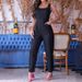 Women's fashion solid color round neck sleeveless high waist slim temperament jumpsuit_desvips.com