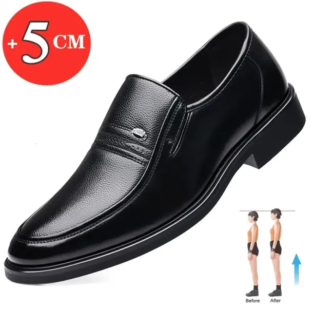 Mens Flat Shoes/5cm Dress Formal Leather Elevator Height Increase Shoes Mens Business Wedding Oxford Zapatos De Hombre_desvips.com