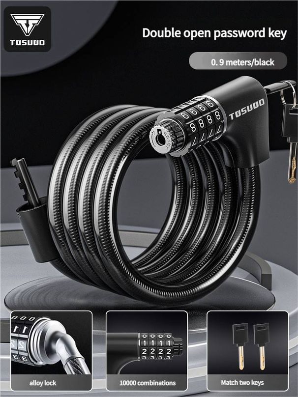 Bicycle Anti-Theft Password 6-Digit Mountain Portable Road Bike Chain Lock Accessories Set_desvips.com