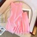 Women's Pink Tassel Knitted Small Camisole + High Waist Wide Leg Casual Shorts_desvips.com