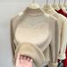 Women's Fleece-Lined Knit Sweater Winter Thick Warm Pullover Semi-Turtleneck Long Sleeve Casual Solid Color_desvips.com