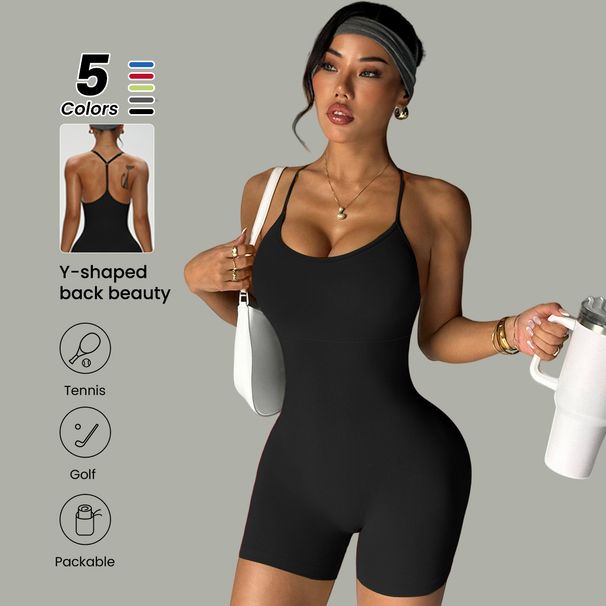 Women's Yoga Bodysuit Padded Chest Cross Strap Body Shaping Fitness Sports Training Beautiful Back Design_desvips.com