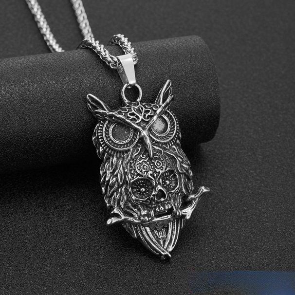 Owl Skull Alloy Pendant Trendy Personalized Viking Titanium Steel Men's Necklace Popular Accessory_desvips.com