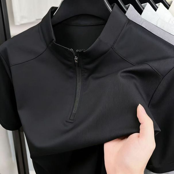 Half-zip Men's Short-sleeve T-shirt, Summer 2026 New Model, Stand-up Collar, Thin, Solid Color, Base Shirt, Sporty And_desvips.com