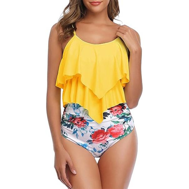 New European And American High-waisted With Ruffles, Conservative Two-piece Bikini, Recomded 2024 New Swimsuit For_desvips.com