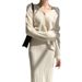 Women's Clothing elegant V-neck linen pattern knitted cardigan sweater + high waist sheath skirt_desvips.com