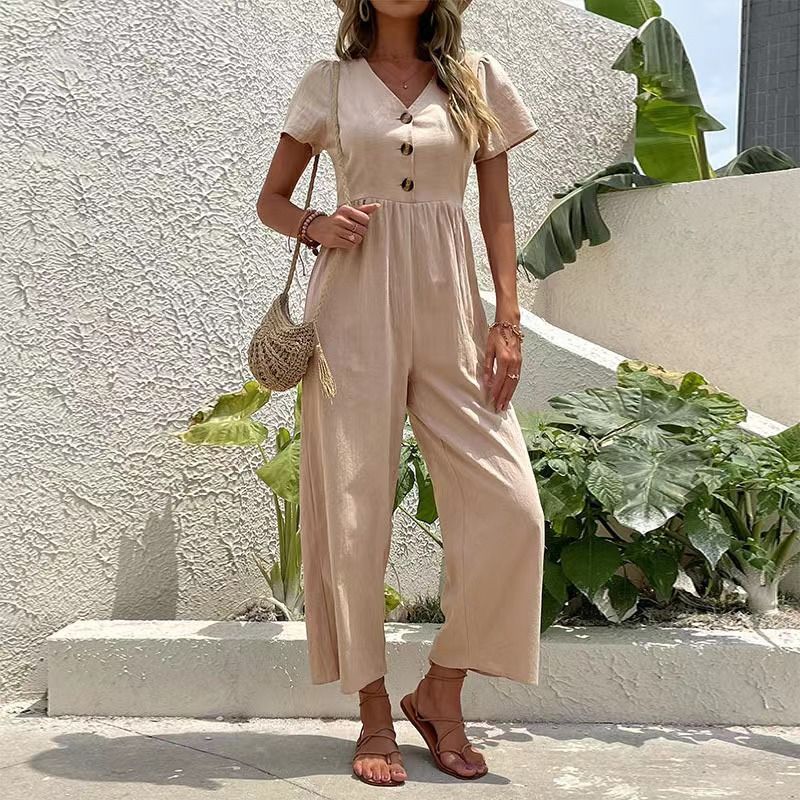 Women's casual commuting nine-point pants summer wide-leg jumpsuit women_desvips.com