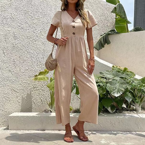 Women's casual commuting nine-point pants summer wide-leg jumpsuit women_desvips.com