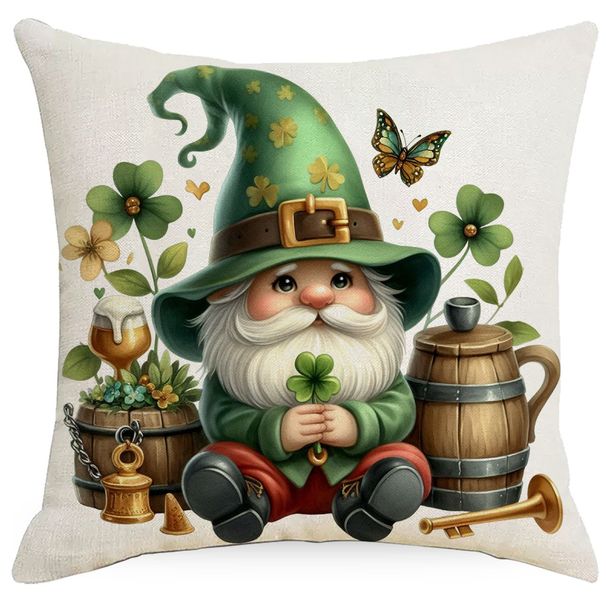 New Cross-Border St. Patrick's Day Pillowcase With Leprechaun And Shamrock Motifs, Irish Holiday Cushion Cover_desvips.com