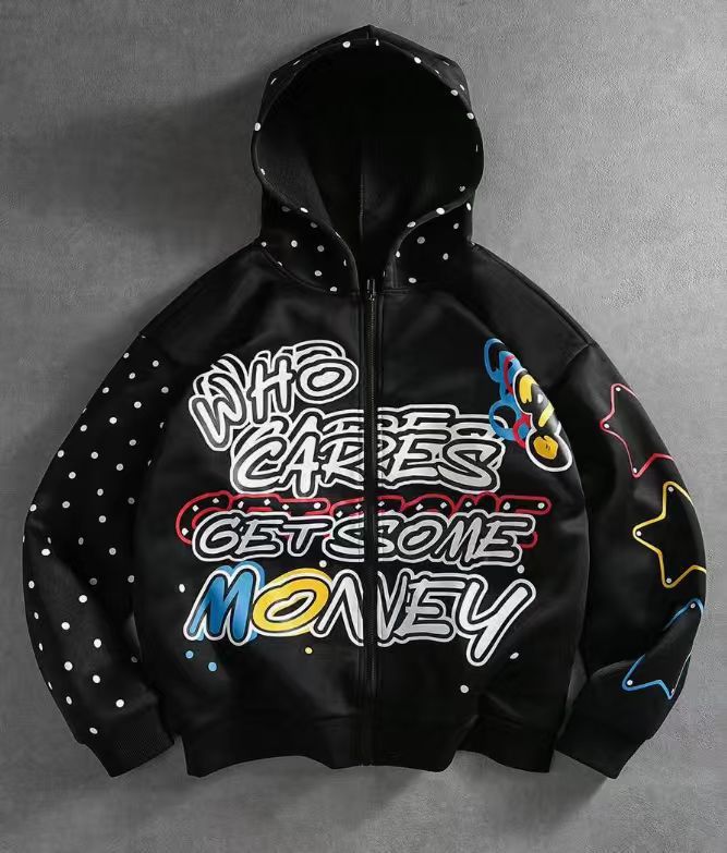 NOKOMETA New Autumn And Winter Graffiti Letter Printed Hooded Sweater, Street Star Printed Sweater, The Same For Men And Women_desvips.com