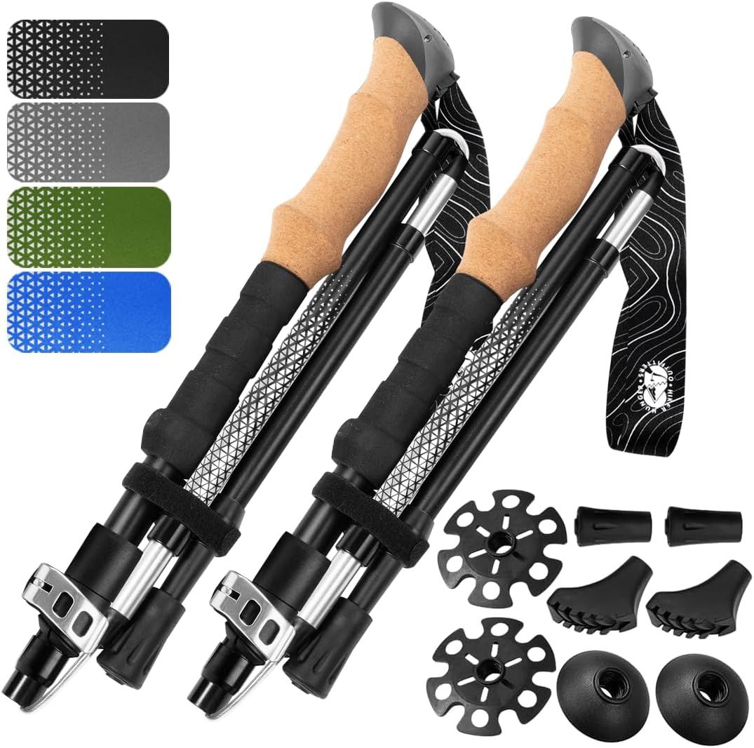 Premium Foldable Hiking By USA Brand - Adjustable, Lightweight Trekking Poles Made Of Aircraft Aluminum, Metal Flip_desvips.com