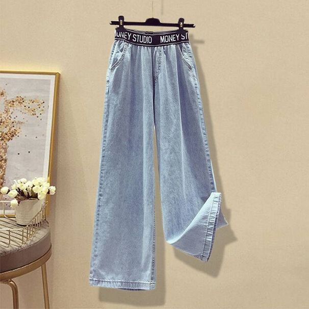 women's clothing mopping autumn and winter spring and autumn loose high waist straight slim drape jeans_desvips.com
