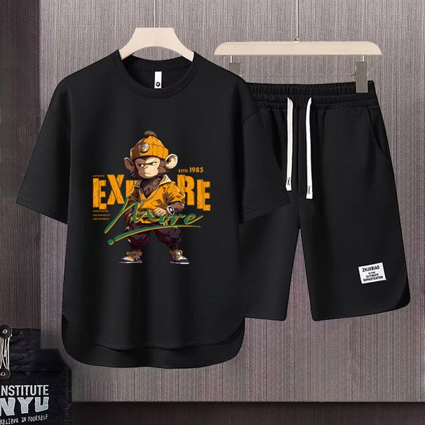 Men's Clothing 2024 Waffle Casual Summer Suit Men's Loose Teen Short sleeved T shirt Shorts Handsome Two piece Suit_desvips.com