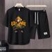 Men's Clothing 2024 Waffle Casual Summer Suit Men's Loose Teen Short sleeved T shirt Shorts Handsome Two piece Suit_desvips.com