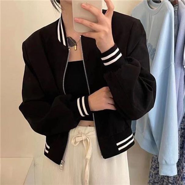 Short Baseball For Women, Spring And Autumn 2024 New Korean Style, Loose, Fashionable, Versatile, Casual Sports Jacket_desvips.com