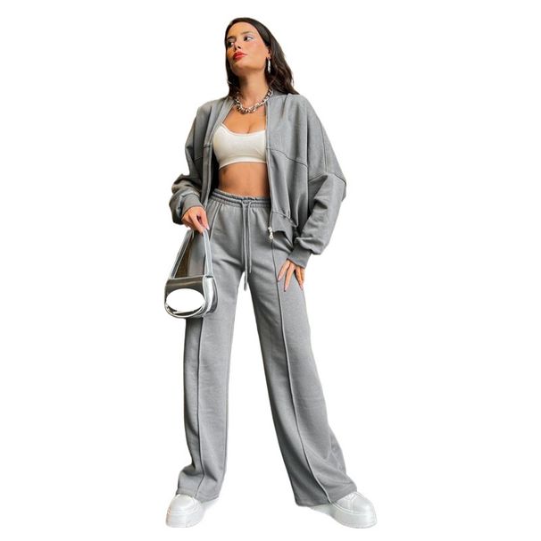 Women's Active Sets Autumn And Winter Solid Color Zipper Cardigan Sweatshirt Women's Fashion Casual Straight Pants Suit_desvips.com
