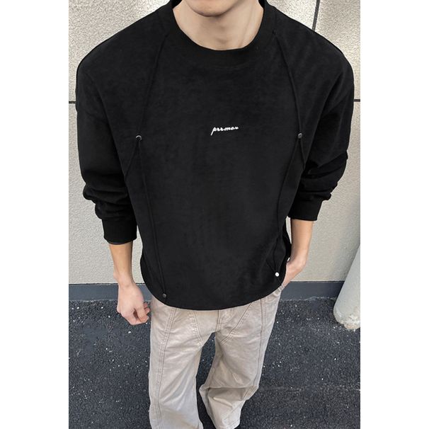 American-style Round-neck Sweatshirt For Men, Summer Thin Version, Deconstructed With Rivet Details, Trendy Brand, Loose_desvips.com