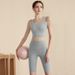 One-Piece V-Back Fixed Cup Running Fitness Shockproof Sports Bra Yoga Set_desvips.com