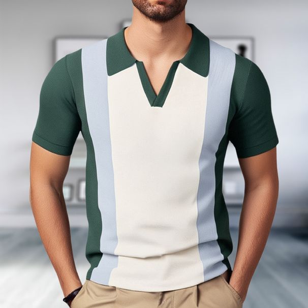 Japanese And Korean Men's Summer New Sweater With Patchwork Contrasting Color Pullover Business Polo Shirt SY0078_desvips.com