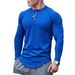 Men's Clothing round neck button muscle men's long sleeved T shirt bottoming shirt top training suit new fitness trend_desvips.com