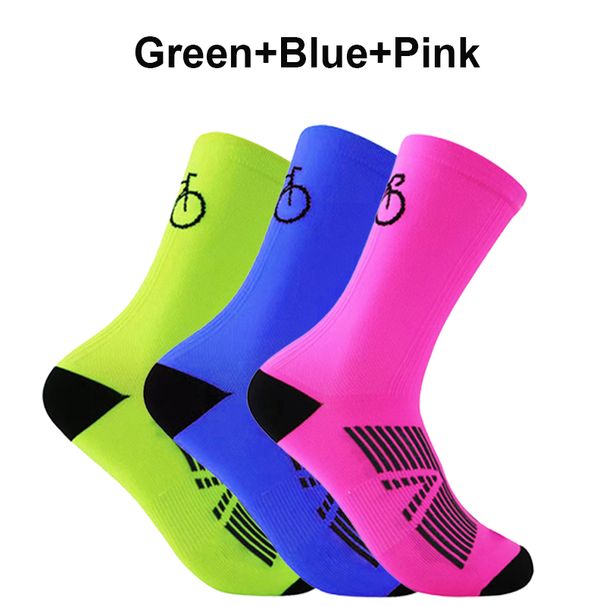 3 Pairs Cycling Socks Men Breathable Mesh Road MTB Bike Socks Bicycle Pattern Mid Tube Outdoor Sport Racing Socks Running Stripe_desvips.com